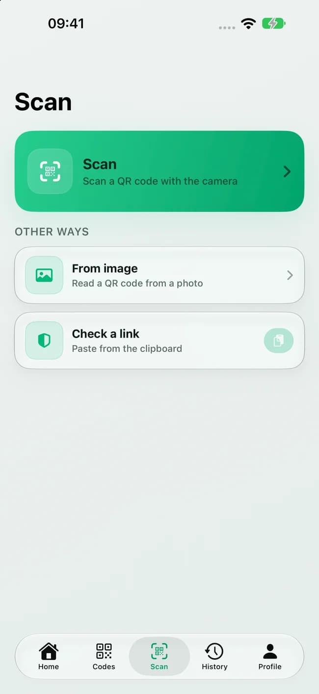 ViveQode iOS app scanner with image import and link checking
