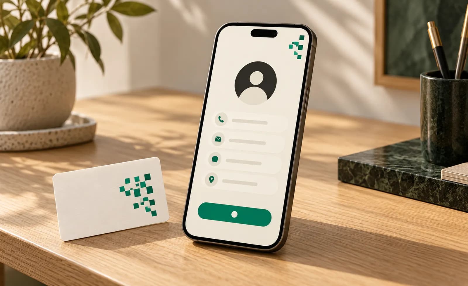 Illustration of a digital contact card on a phone