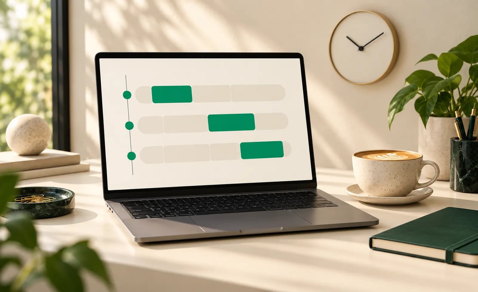 Concept illustration of a schedule with green time bars