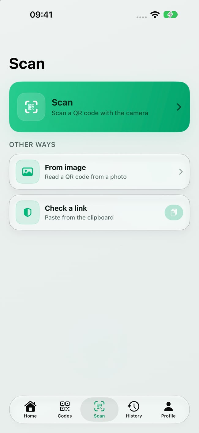 ViveQode app — scanner and link checking